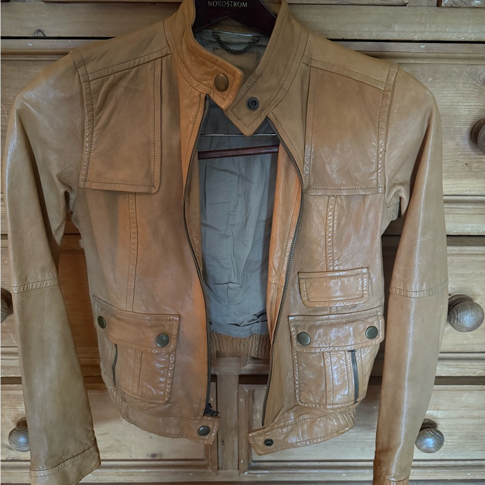 Banana Republic Tan Leather Bomber Jacket